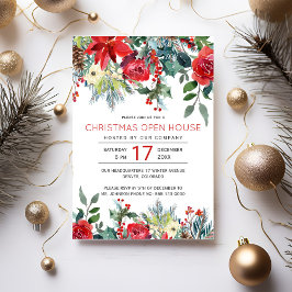 Invitación Elegantes Navidades de flores rojas de invierno ca