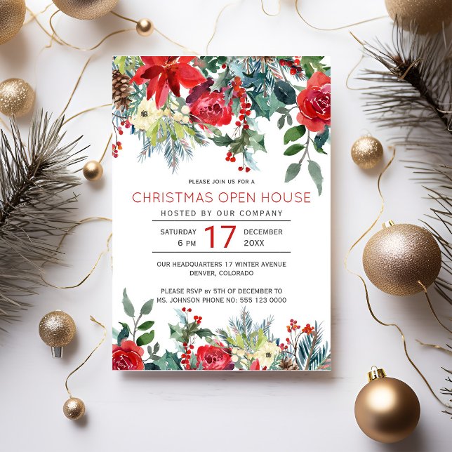 Invitación Elegantes Navidades de flores rojas de invierno ca (Subido por el creador)