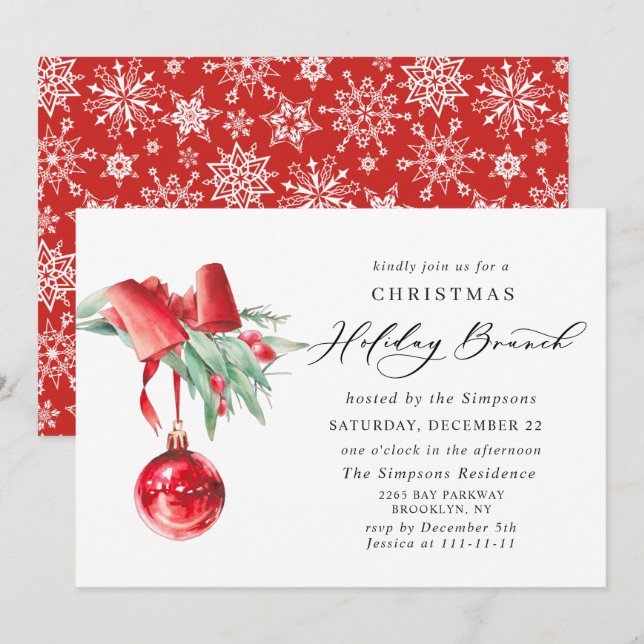 Invitación Elegantes NAVIDADES de honor HOLIDAY BRUNCH (Anverso / Reverso)