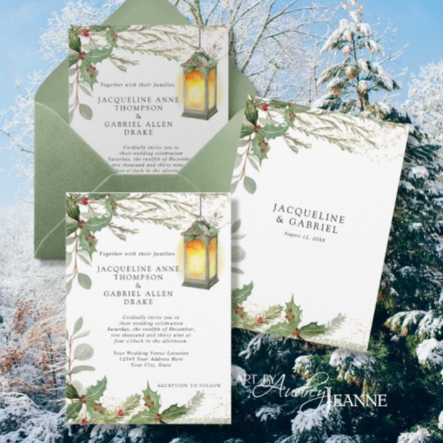 Invitación Elegantes Navidades de invierno Boda Lantern Red H (Subido por el creador)
