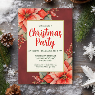 Invitación Elegantes Navidades de la Poinsettia Roja