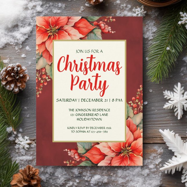 Invitación Elegantes Navidades de la Poinsettia Roja (Subido por el creador)