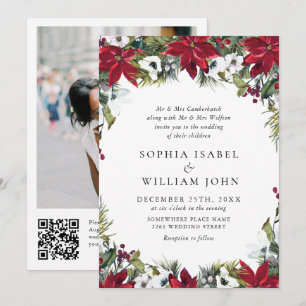 Invitación Elegantes Navidades de la Poinsettia Roja Boda de