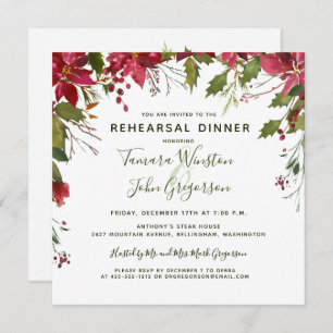 Invitación Elegantes Navidades de la Poinsettia Roja Cena Reh