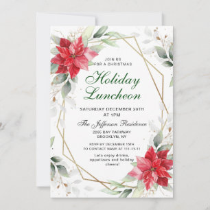 Invitación Elegantes Navidades de la Poinsettia Roja Luncheon