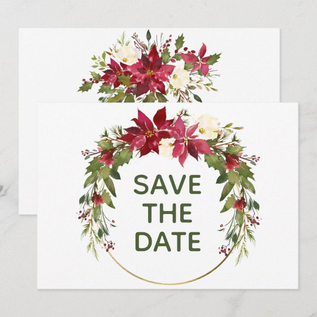 Invitación Elegantes Navidades De La Poinsettia Roja Salvan L (Anverso / Reverso)