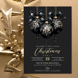 Invitación Elegantes Navidades de lujo en baubles en negro y 