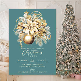 Invitación Elegantes Navidades de lujo verde azulados de oro 