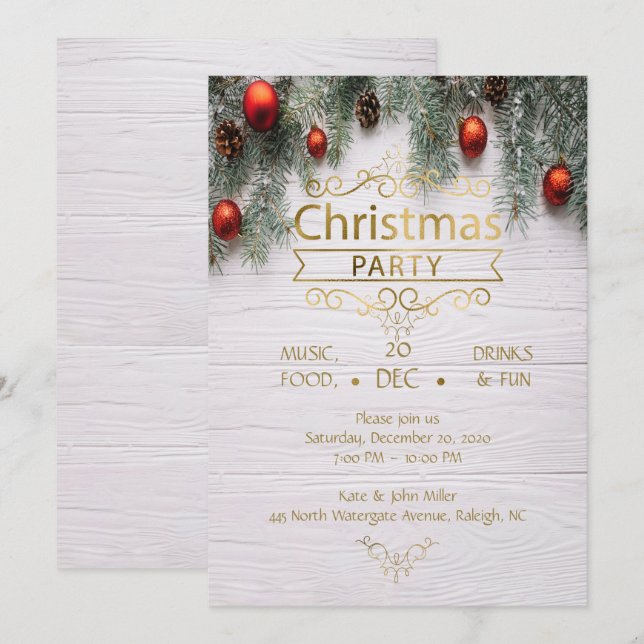 Invitación Elegantes Navidades de madera Fiesta de diseño (Anverso / Reverso)