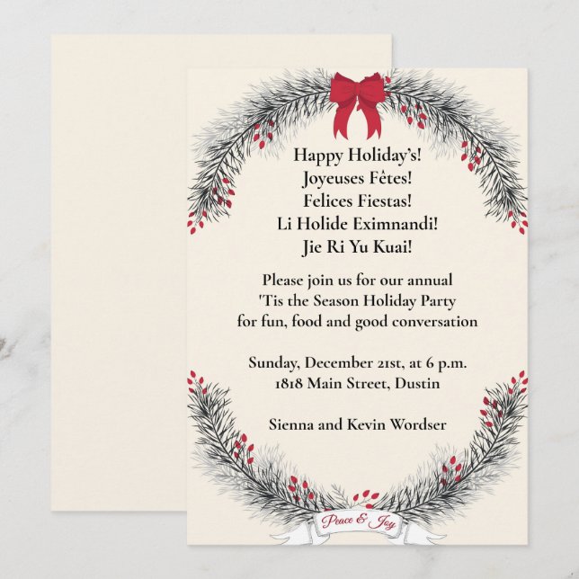 Invitación Elegantes Navidades de marfil Fiesta Navidades de  (Anverso / Reverso)