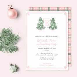 Invitación Elegantes Navidades de Monograma Rosa Bebé Chica D