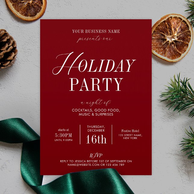 Invitación Elegantes Navidades de negocios Fiestas de la ofic (Festive invitations in red & white, perfect for your Holiday Party)