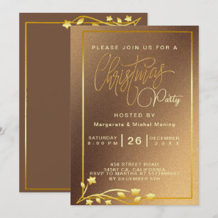 Invitación Elegantes Navidades de Oro de Poinsettia