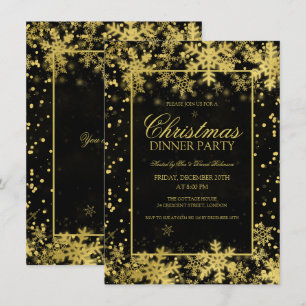 Invitación Elegantes Navidades de oro Fiesta copos de nieve e