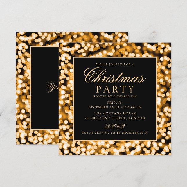 Invitación Elegantes Navidades de oro Fiesta de Fiesta de Fie (Anverso / Reverso)