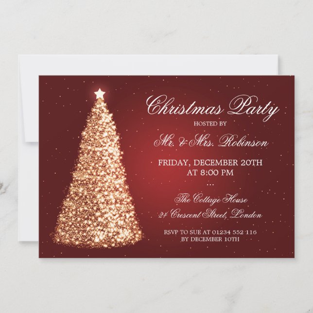 Invitación Elegantes Navidades de oro Fiesta rojo (Anverso)