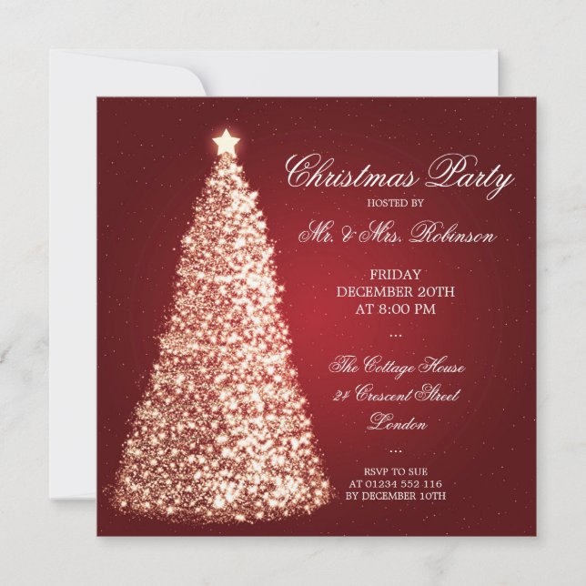 Invitación Elegantes Navidades de oro Fiesta rojo (Anverso)