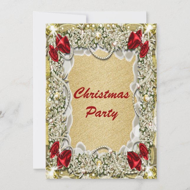 Invitación Elegantes Navidades de oro rojo corona (Anverso)