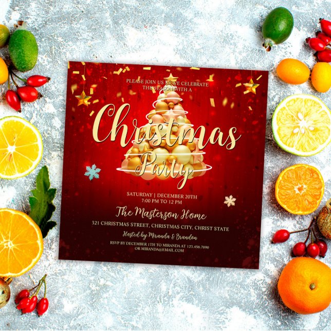 Invitación Elegantes Navidades de Oro Rojo y Fiesta de Vacaci (Subido por el creador)