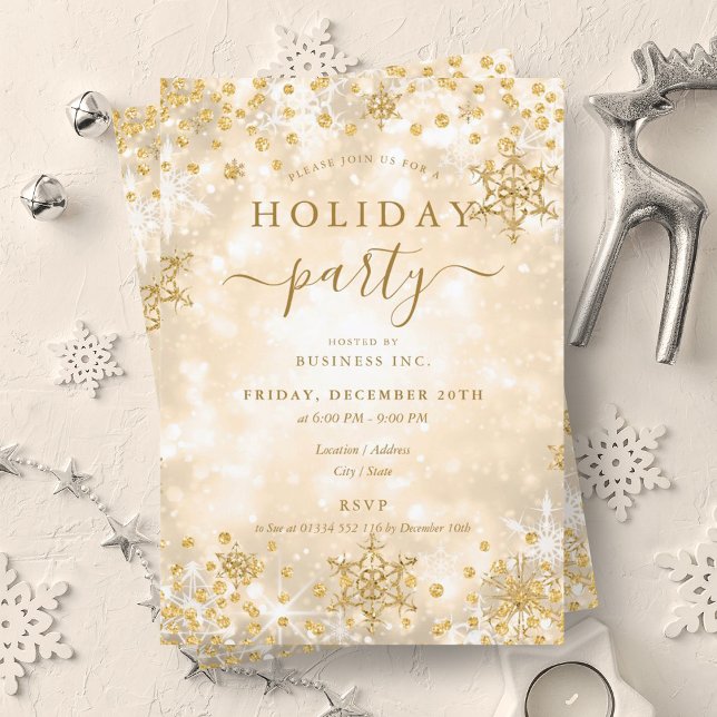 Invitación Elegantes Navidades de Oro vacaciones de la Compañ (Elegant Gold Christmas Winter Company Holiday Invitation)