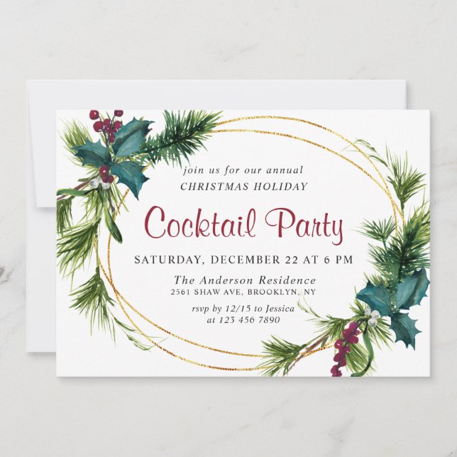 Invitación Elegantes Navidades de Pino Fiesta de cócteles de  (Anverso)