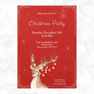 Invitación Elegantes Navidades de renos festejan rojo
