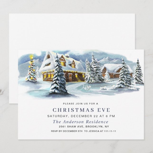 Invitación Elegantes NAVIDADES de vacaciones en el paisaje in (Anverso / Reverso)