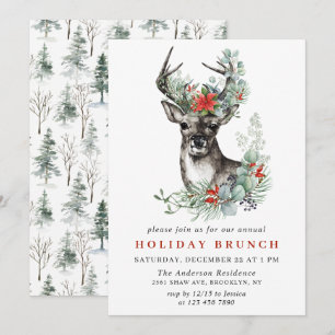Invitación Elegantes NAVIDADES de venado de poinsettia del cu