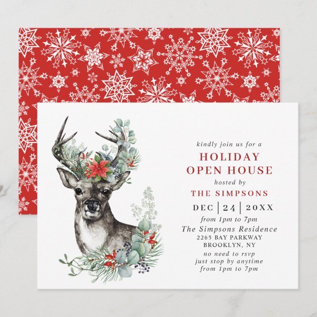 Invitación Elegantes Navidades de venados, CASA ABIERTA DE VA (Anverso / Reverso)