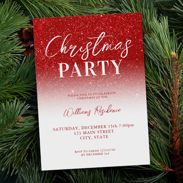 Invitación Elegantes Navidades del Partido Purpurina Blanco R (Subido por el creador)