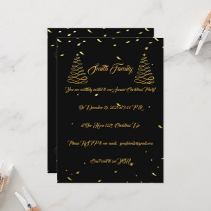 Invitación Elegantes Navidades en negro y oro entreteniéndose