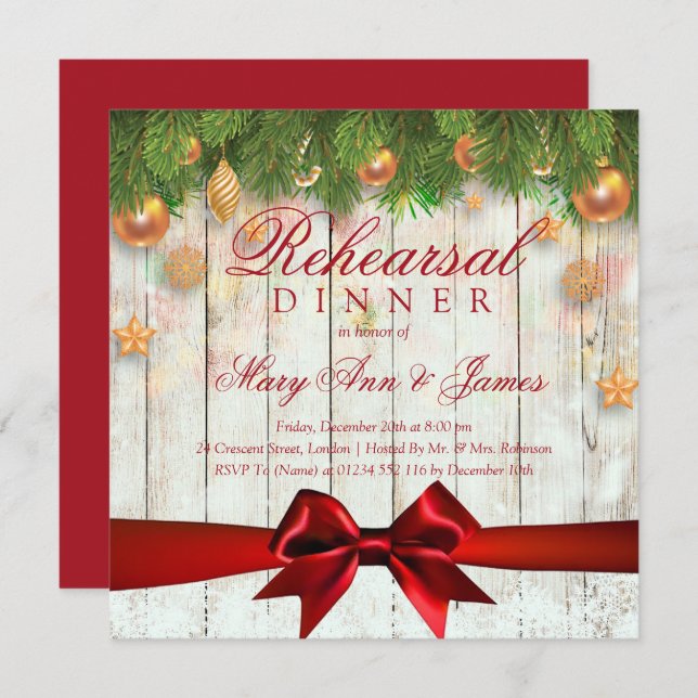 Invitación Elegantes Navidades ensayan la cena con decoración (Anverso / Reverso)