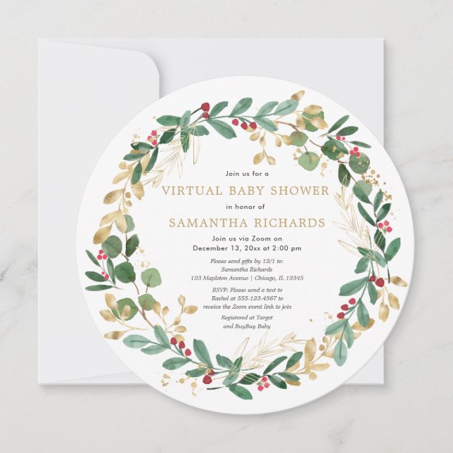 Invitación Elegantes Navidades escribieron Baby Shower virtua (Anverso)