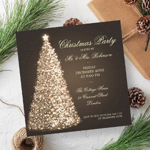 Invitación Elegantes Navidades Fiesta Árbol de oro