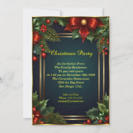 Invitación Elegantes Navidades fiesta baubles vacaciones roja