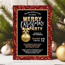 Invitación Elegantes Navidades FIESTA Black Gold Purpurina Ro