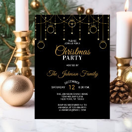 Invitación Elegantes NAVIDADES FIESTA Black Gold Purpurinas S