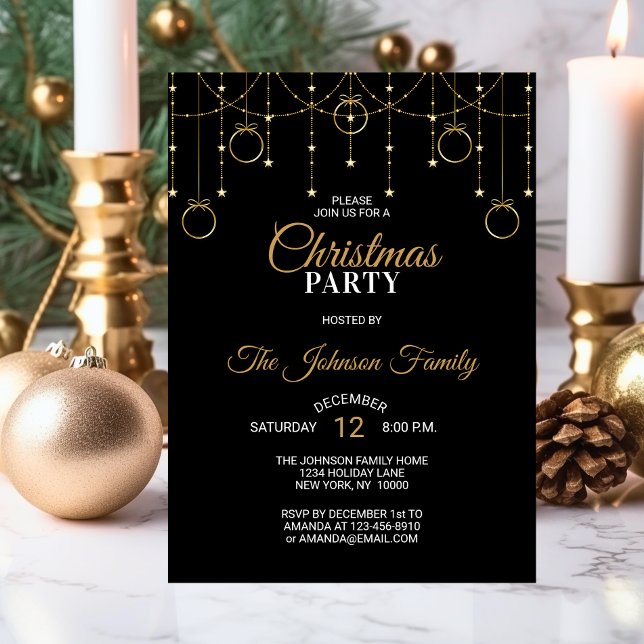 Invitación Elegantes NAVIDADES FIESTA Black Gold Purpurinas S (Holiday CHRISTMAS PARTY  Black Gold Glitter Stars Invitation | Corporate Business)