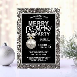 Invitación Elegantes Navidades FIESTA Black Silver Purpurina