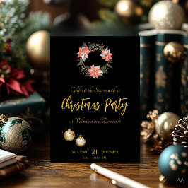 Invitación Elegantes Navidades Fiesta con Poinsettia Wreath