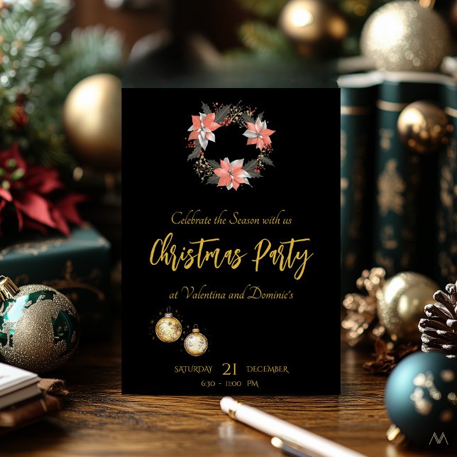 Invitación Elegantes Navidades Fiesta con Poinsettia Wreath (Subido por el creador)