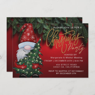 Invitación Elegantes Navidades Fiesta de árbol bokeh oro rojo