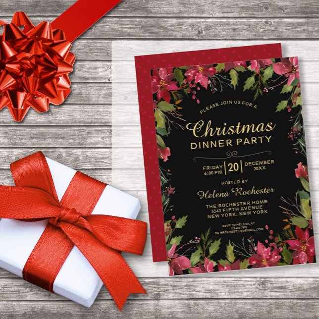 Invitación Elegantes Navidades Fiesta de cena Bonito Poinsett (Subido por el creador)