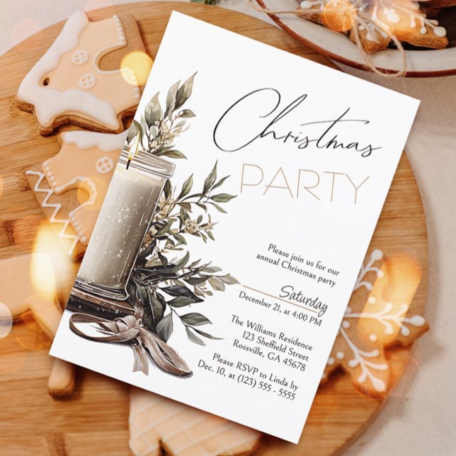 Invitación Elegantes Navidades Fiesta de Velas (Invite your guests to your Christmas celebration with this heartwarming and cozy holiday invitation.)