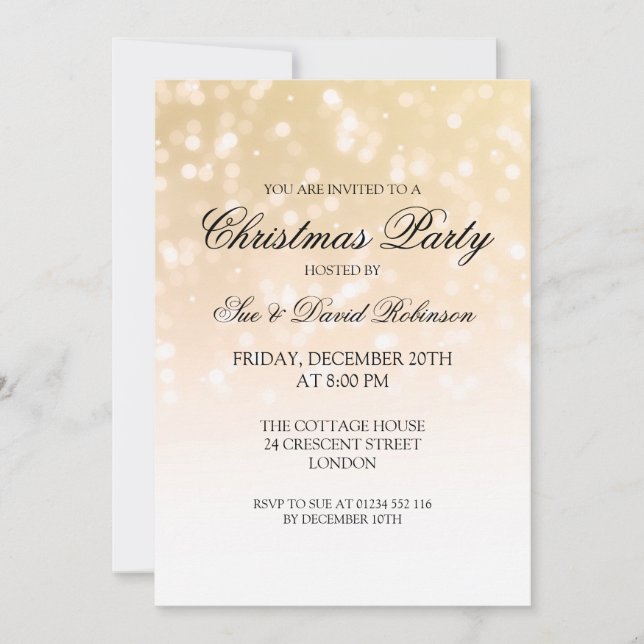 Invitación Elegantes Navidades Fiesta Gold Bokeh Sparkle Ligh (Anverso)