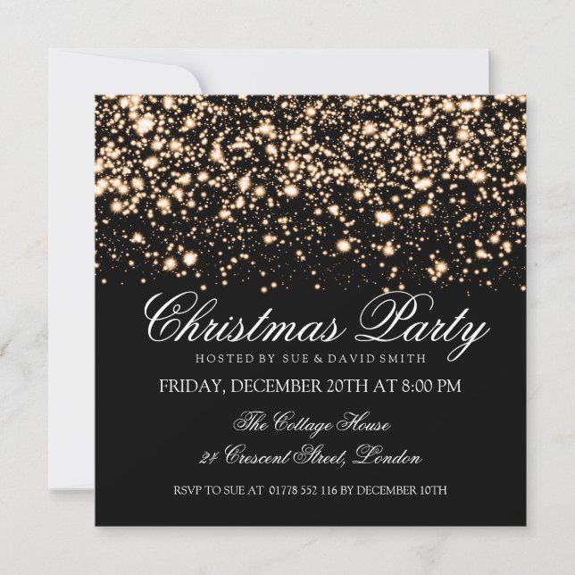 Invitación Elegantes Navidades Fiesta Gold Midnight Glam (Anverso)