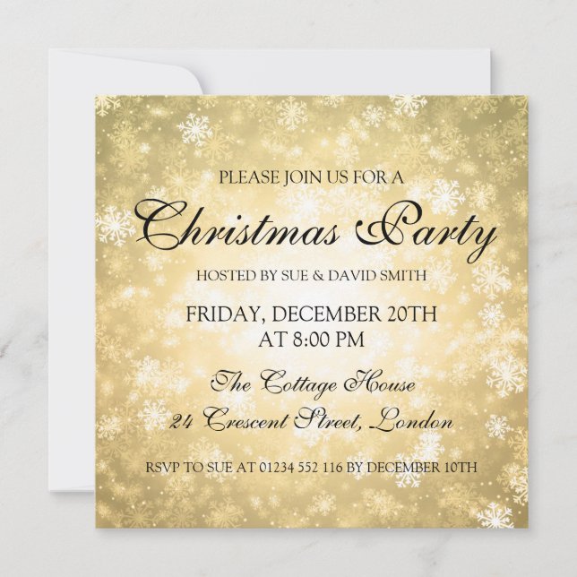 Invitación Elegantes Navidades Fiesta Gold Winter Wonderland (Anverso)