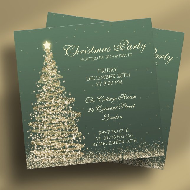 Invitación Elegantes Navidades Fiesta Green (Elegant Christmas Party Green Invitation)