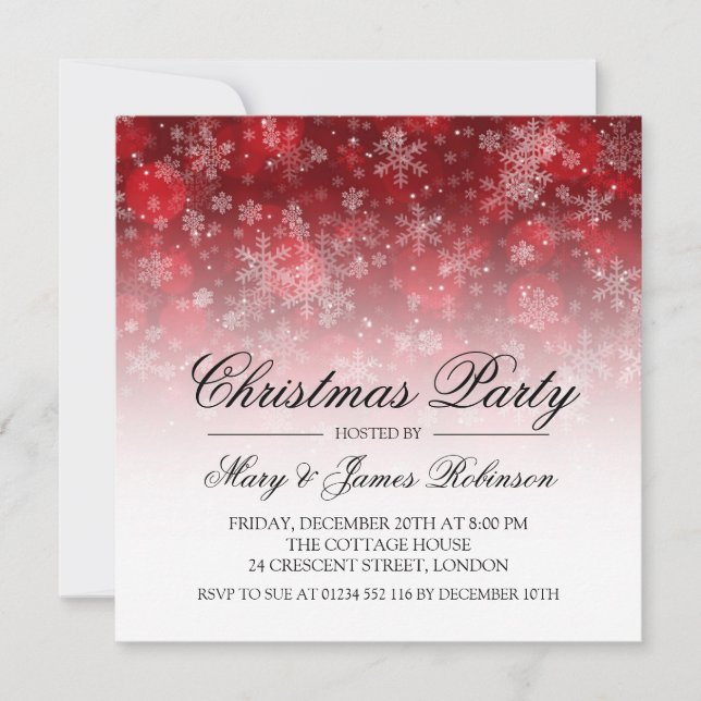 Invitación Elegantes Navidades Fiesta Holiday Sparkle Red (Anverso)