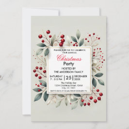Invitación Elegantes Navidades Fiesta Holly Berry Y Foliage